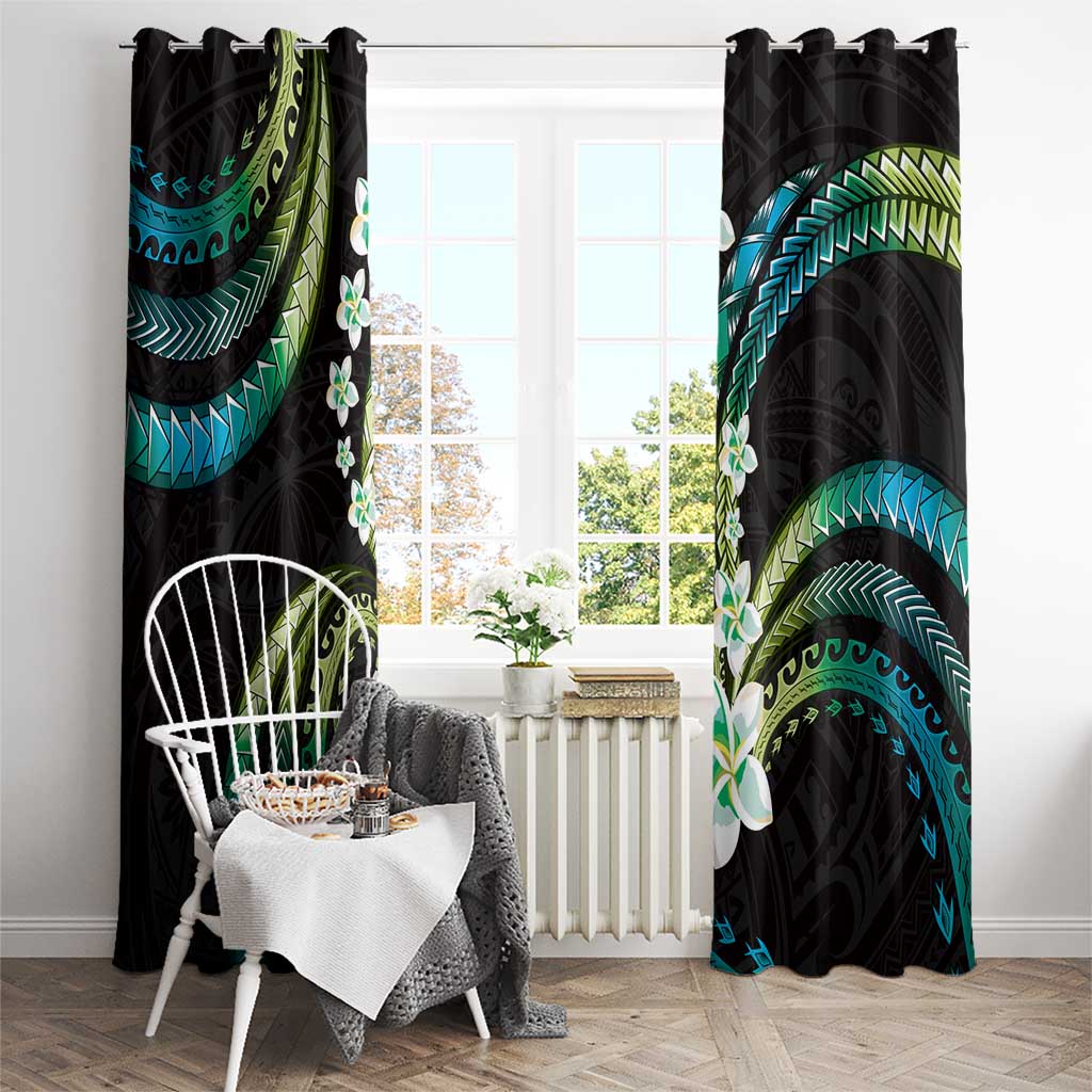Hawaii Plumeria Window Curtain Chartreuse Cyan Polynesian Pattern LT01 - Polynesian Pride