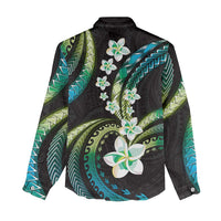 Hawaii Plumeria Women Casual Shirt Chartreuse Cyan Polynesian Pattern LT01 - Polynesian Pride