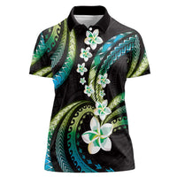 Hawaii Plumeria Women Polo Shirt Chartreuse Cyan Polynesian Pattern LT01 Female Cyan - Polynesian Pride