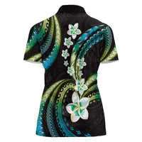 Hawaii Plumeria Women Polo Shirt Chartreuse Cyan Polynesian Pattern LT01 - Polynesian Pride