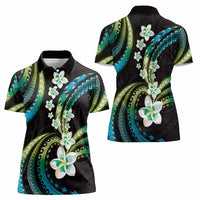 Hawaii Plumeria Women Polo Shirt Chartreuse Cyan Polynesian Pattern LT01 - Polynesian Pride