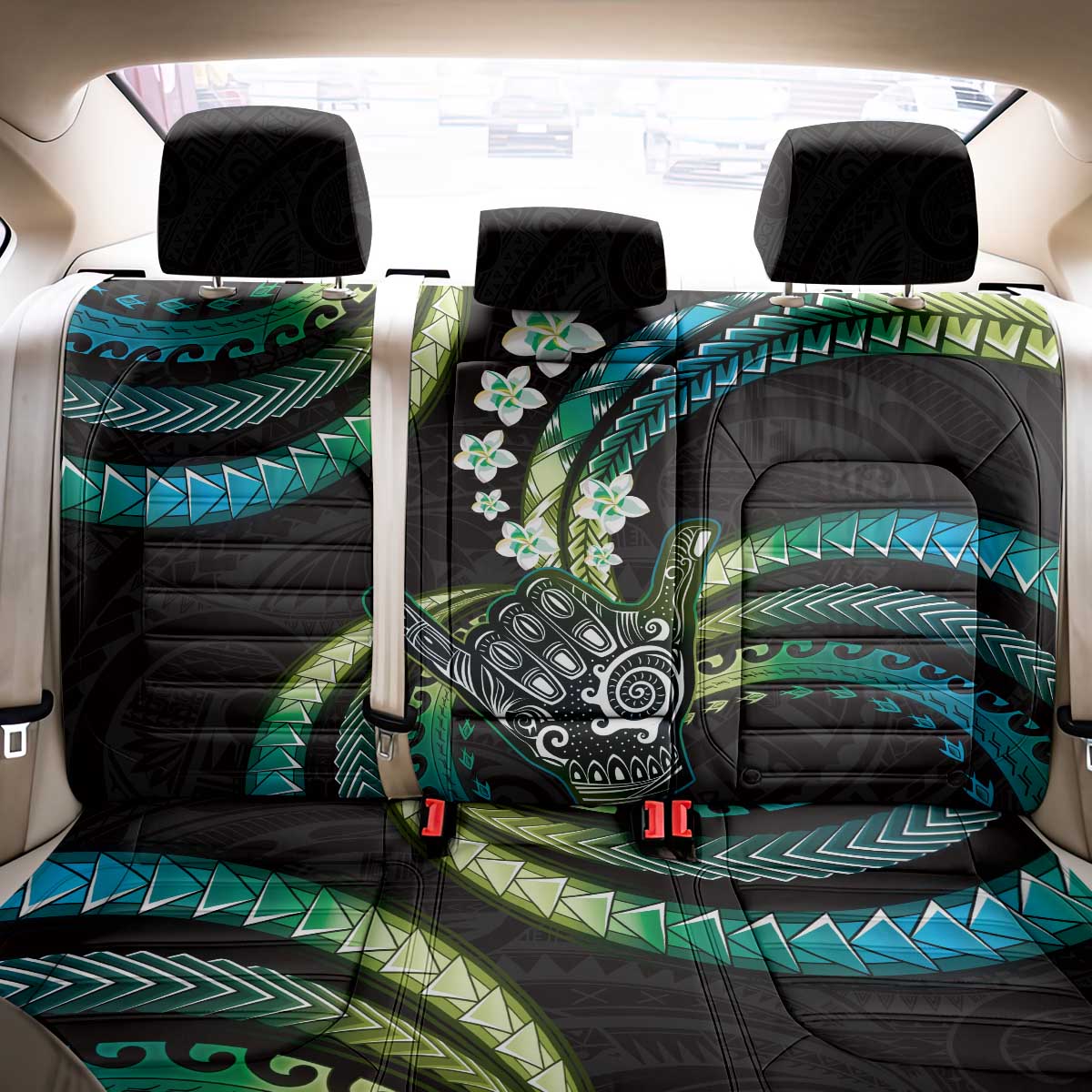 Hawaii Shaka Sign Back Car Seat Cover Fantastic Frangipani Chartreuse Cyan LT01 - Polynesian Pride