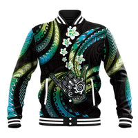 Hawaii Shaka Sign Baseball Jacket Fantastic Frangipani Chartreuse Cyan LT01 Unisex Cyan - Polynesian Pride