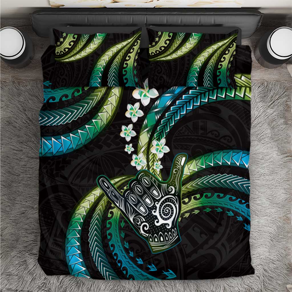 Hawaii Shaka Sign Bedding Set Fantastic Frangipani Chartreuse Cyan LT01 Cyan - Polynesian Pride