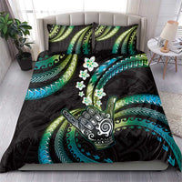 Hawaii Shaka Sign Bedding Set Fantastic Frangipani Chartreuse Cyan LT01 - Polynesian Pride