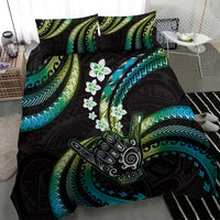 Hawaii Shaka Sign Bedding Set Fantastic Frangipani Chartreuse Cyan LT01 - Polynesian Pride