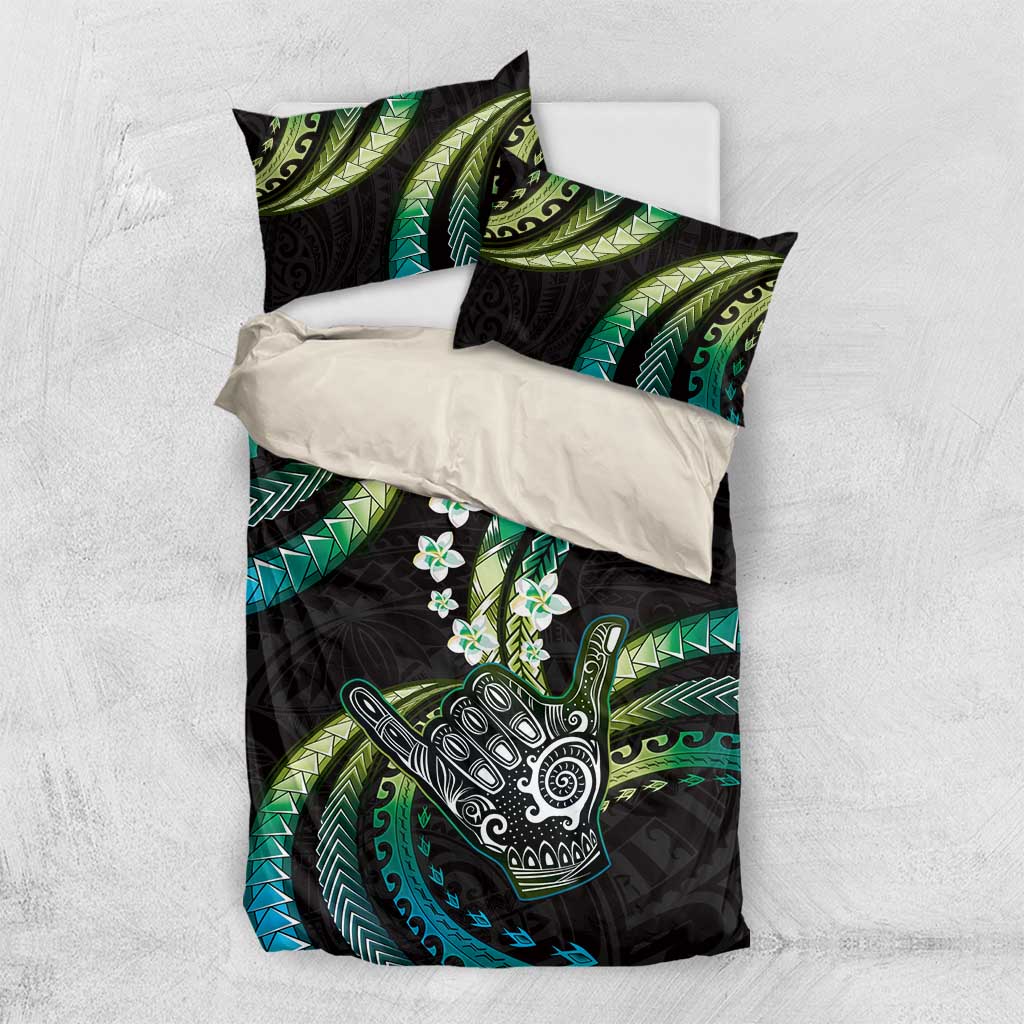 Hawaii Shaka Sign Bedding Set Fantastic Frangipani Chartreuse Cyan LT01 US Twin 172cm x 218cm Cyan - Polynesian Pride
