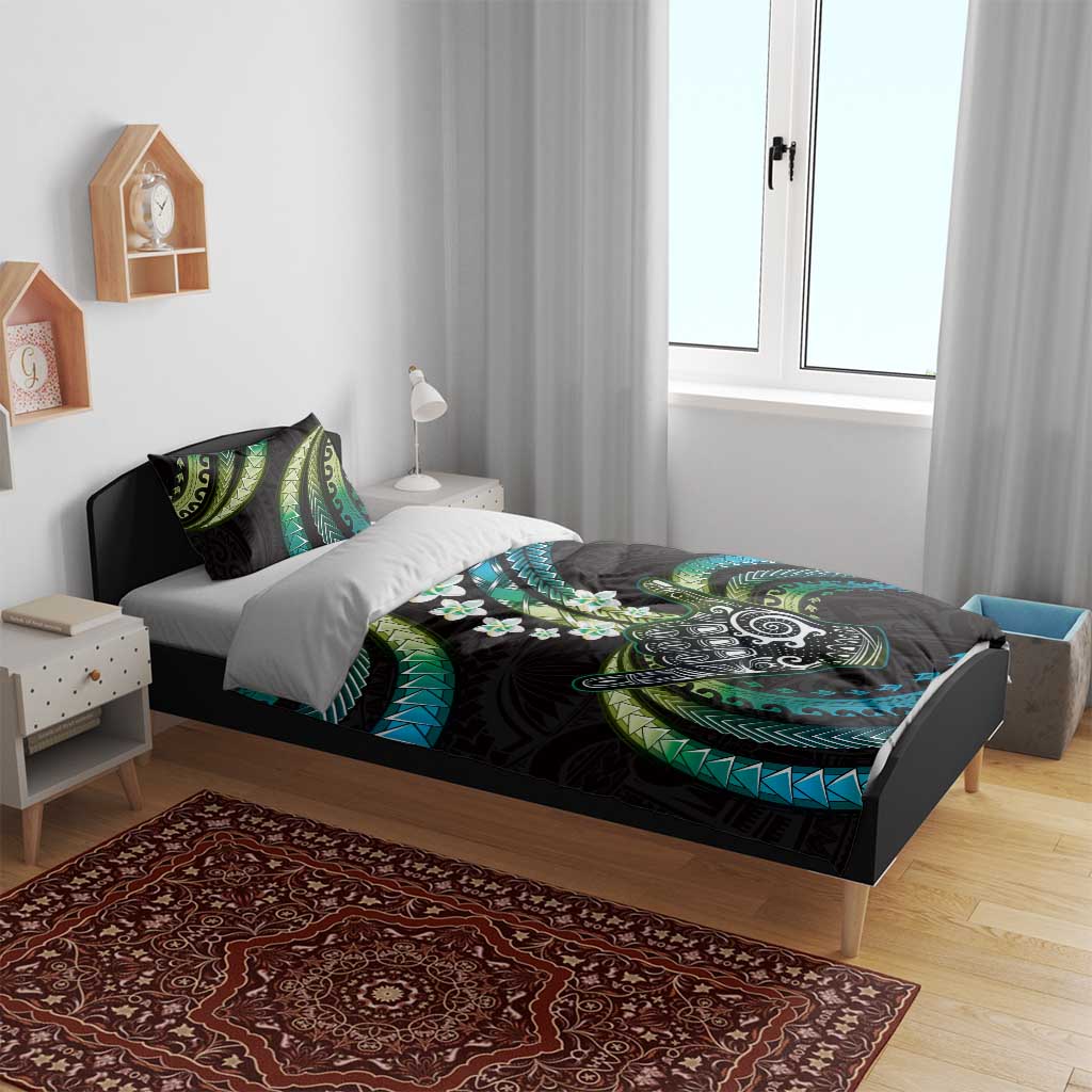 Hawaii Shaka Sign Bedding Set Fantastic Frangipani Chartreuse Cyan LT01 - Polynesian Pride