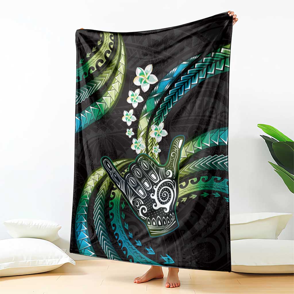 Hawaii Shaka Sign Blanket Fantastic Frangipani Chartreuse Cyan LT01 - Polynesian Pride