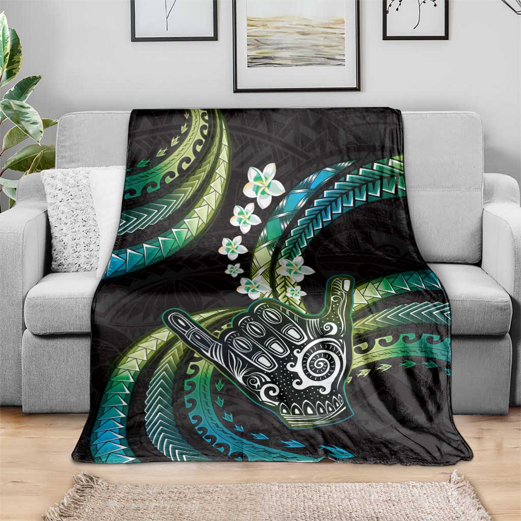 Hawaii Shaka Sign Blanket Fantastic Frangipani Chartreuse Cyan LT01 - Polynesian Pride