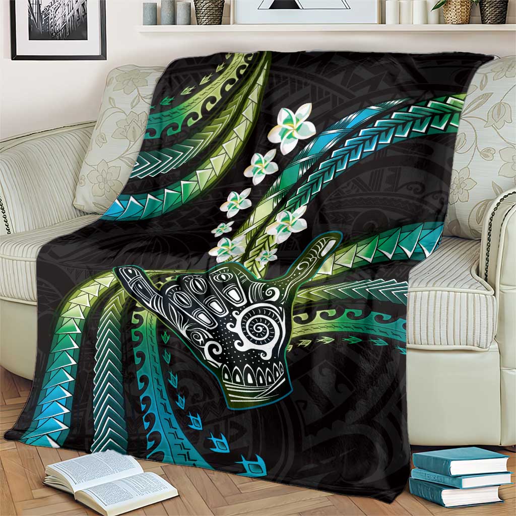 Hawaii Shaka Sign Blanket Fantastic Frangipani Chartreuse Cyan LT01 - Polynesian Pride