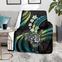 Hawaii Shaka Sign Blanket Fantastic Frangipani Chartreuse Cyan LT01 - Polynesian Pride