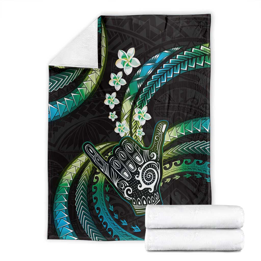 Hawaii Shaka Sign Blanket Fantastic Frangipani Chartreuse Cyan LT01 - Polynesian Pride