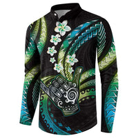 Hawaii Shaka Sign Button Sweatshirt Fantastic Frangipani Chartreuse Cyan LT01 - Polynesian Pride