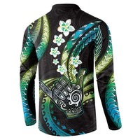 Hawaii Shaka Sign Button Sweatshirt Fantastic Frangipani Chartreuse Cyan LT01 - Polynesian Pride