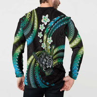 Hawaii Shaka Sign Button Sweatshirt Fantastic Frangipani Chartreuse Cyan LT01 - Polynesian Pride