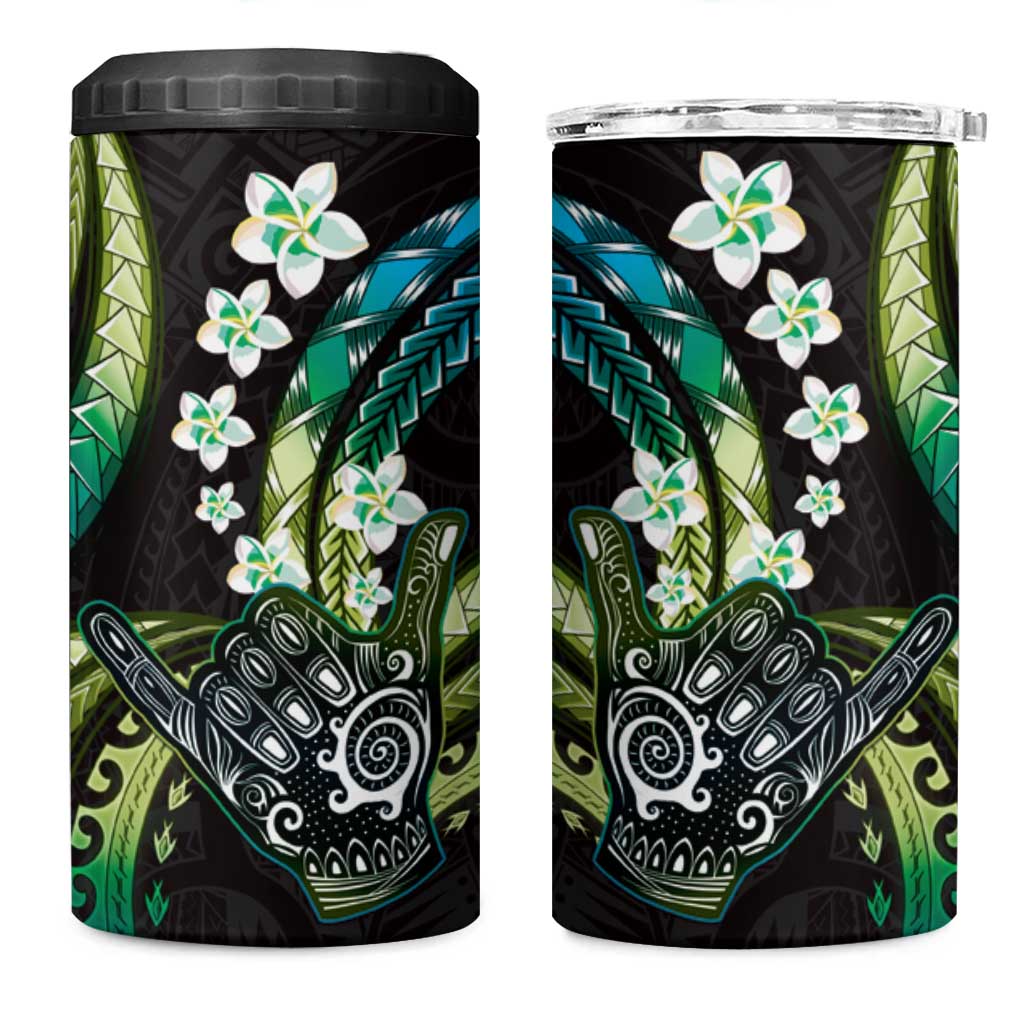Hawaii Shaka Sign 4 in 1 Can Cooler Tumbler Fantastic Frangipani Chartreuse Cyan LT01 One Size: 16 oz Cyan - Polynesian Pride