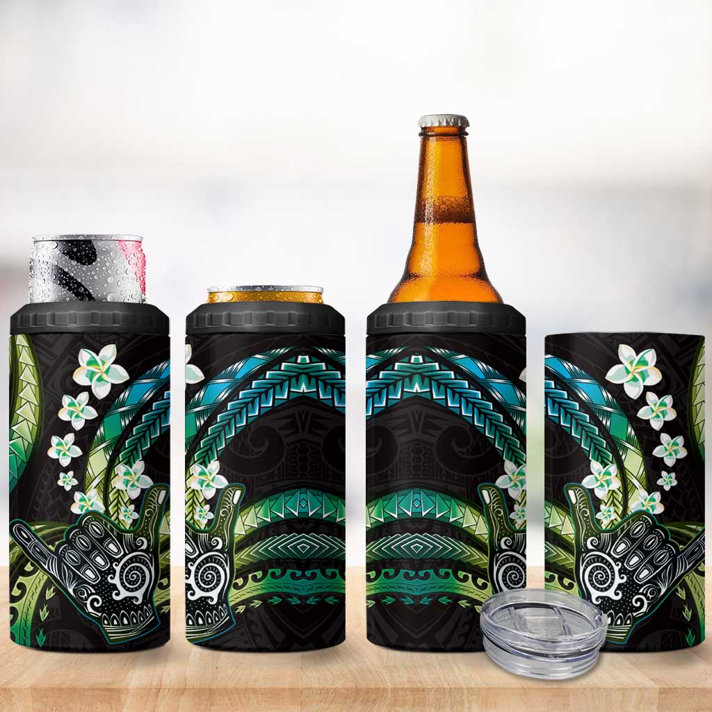 Hawaii Shaka Sign 4 in 1 Can Cooler Tumbler Fantastic Frangipani Chartreuse Cyan LT01 - Polynesian Pride