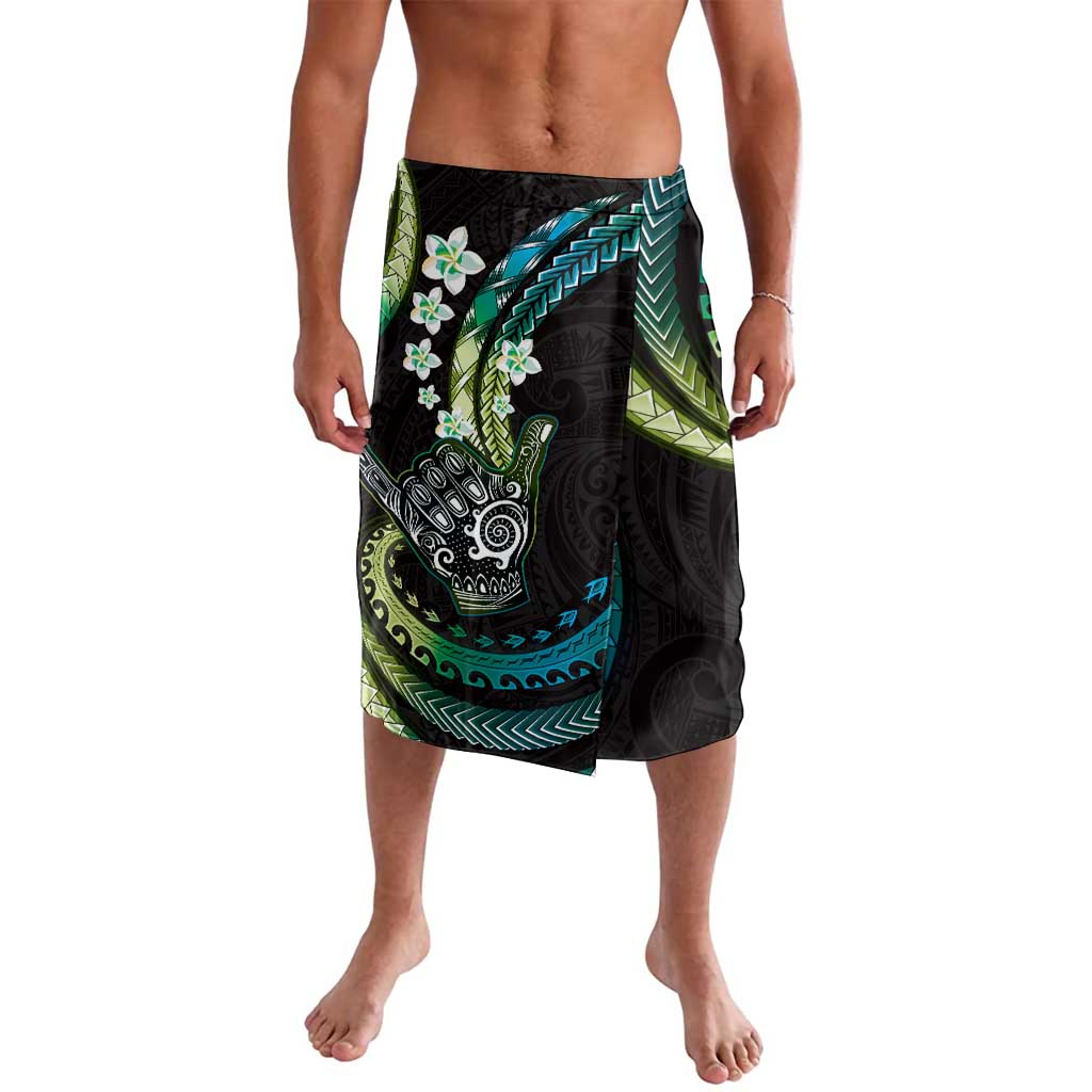 Hawaii Shaka Sign Lavalava Fantastic Frangipani Chartreuse Cyan LT01 Cyan - Polynesian Pride