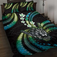 Hawaii Shaka Sign Quilt Bed Set Fantastic Frangipani Chartreuse Cyan LT01 Cyan - Polynesian Pride