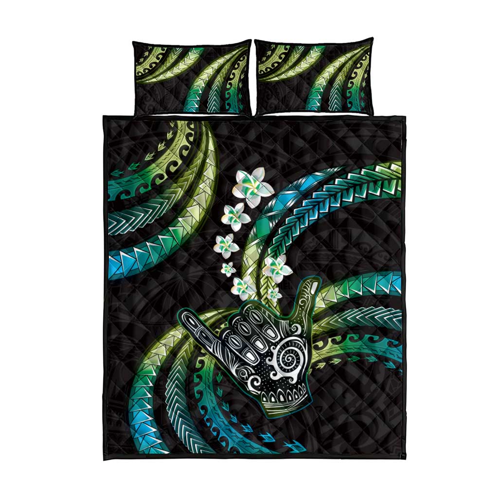 Hawaii Shaka Sign Quilt Bed Set Fantastic Frangipani Chartreuse Cyan LT01 - Polynesian Pride