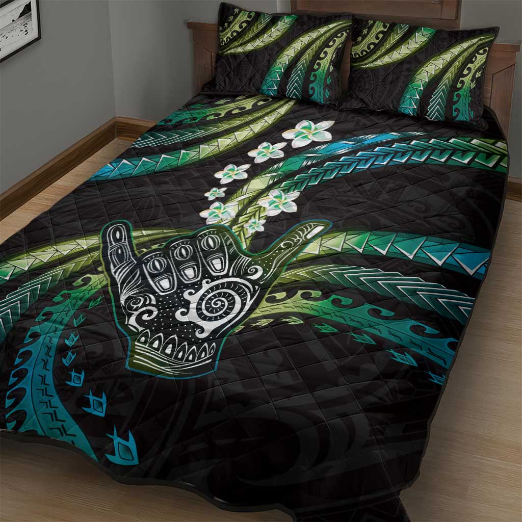Hawaii Shaka Sign Quilt Bed Set Fantastic Frangipani Chartreuse Cyan LT01 - Polynesian Pride