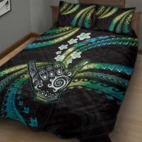 Hawaii Shaka Sign Quilt Bed Set Fantastic Frangipani Chartreuse Cyan LT01 - Polynesian Pride