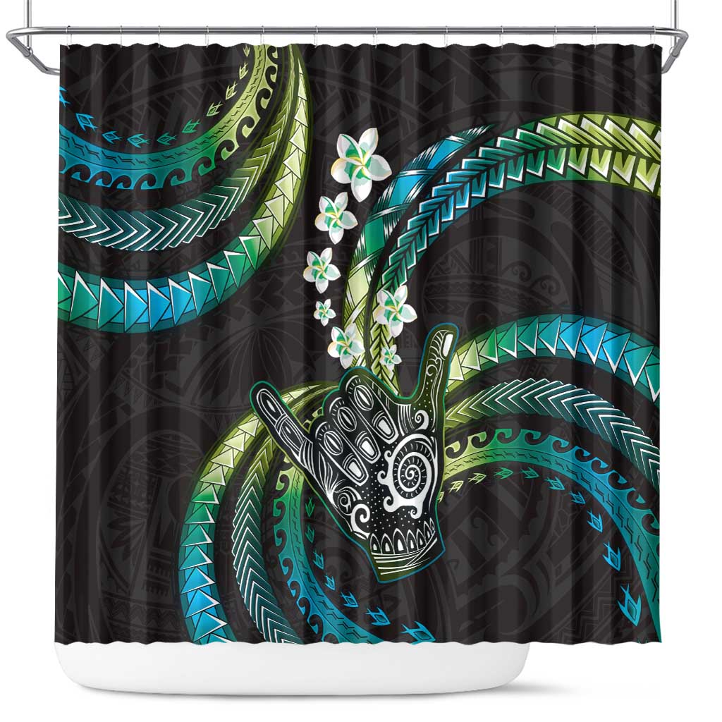 Hawaii Shaka Sign Shower Curtain Fantastic Frangipani Chartreuse Cyan LT01 Cyan - Polynesian Pride