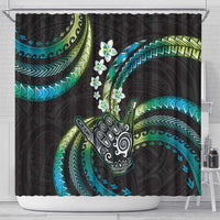Hawaii Shaka Sign Shower Curtain Fantastic Frangipani Chartreuse Cyan LT01 - Polynesian Pride