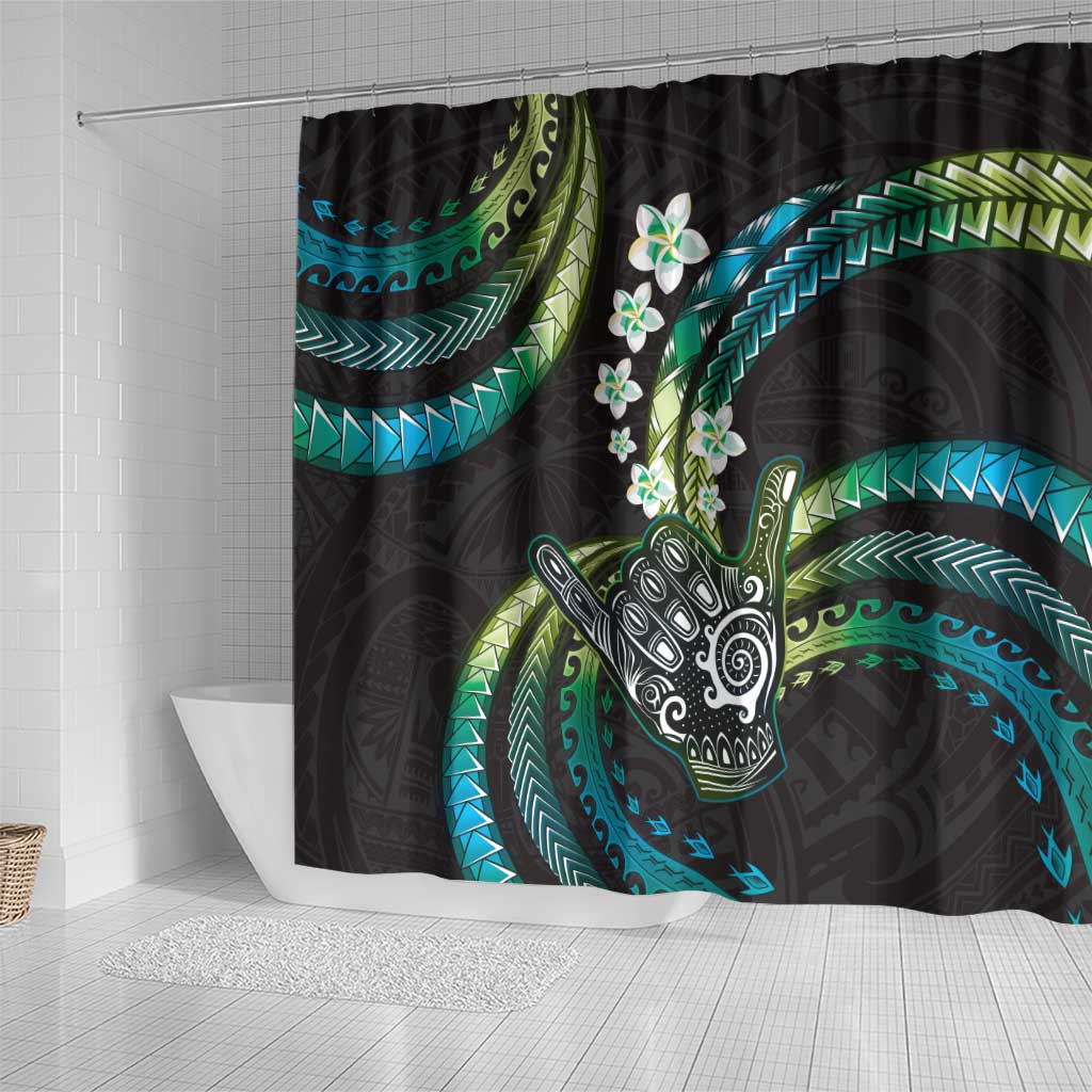 Hawaii Shaka Sign Shower Curtain Fantastic Frangipani Chartreuse Cyan LT01 - Polynesian Pride