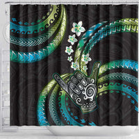 Hawaii Shaka Sign Shower Curtain Fantastic Frangipani Chartreuse Cyan LT01 - Polynesian Pride