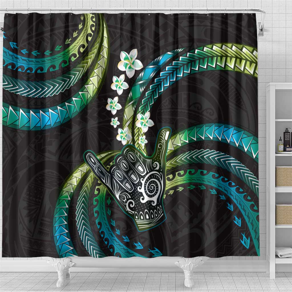 Hawaii Shaka Sign Shower Curtain Fantastic Frangipani Chartreuse Cyan LT01 - Polynesian Pride