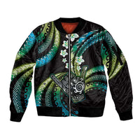 Hawaii Shaka Sign Sleeve Zip Bomber Jacket Fantastic Frangipani Chartreuse Cyan LT01 Unisex Cyan - Polynesian Pride