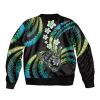 Hawaii Shaka Sign Sleeve Zip Bomber Jacket Fantastic Frangipani Chartreuse Cyan LT01 - Polynesian Pride
