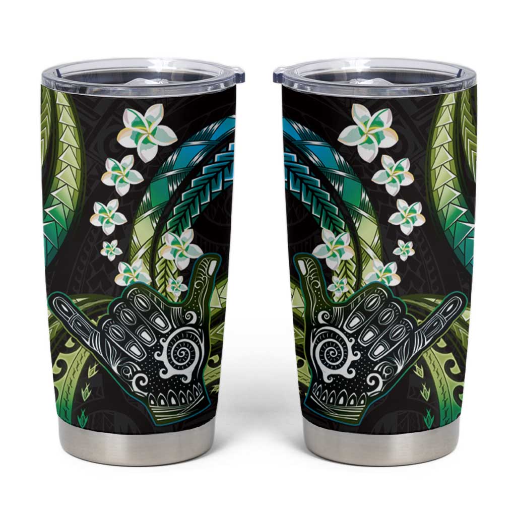 Hawaii Shaka Sign Tumbler Cup Fantastic Frangipani Chartreuse Cyan LT01 Cyan - Polynesian Pride