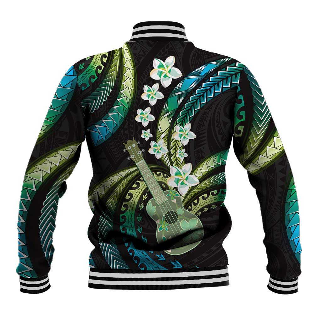 Hawaiian Ukulele Baseball Jacket Chartreuse Cyan Fantastic Plumeria LT01 - Polynesian Pride