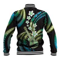 Hawaiian Ukulele Baseball Jacket Chartreuse Cyan Fantastic Plumeria LT01 - Polynesian Pride