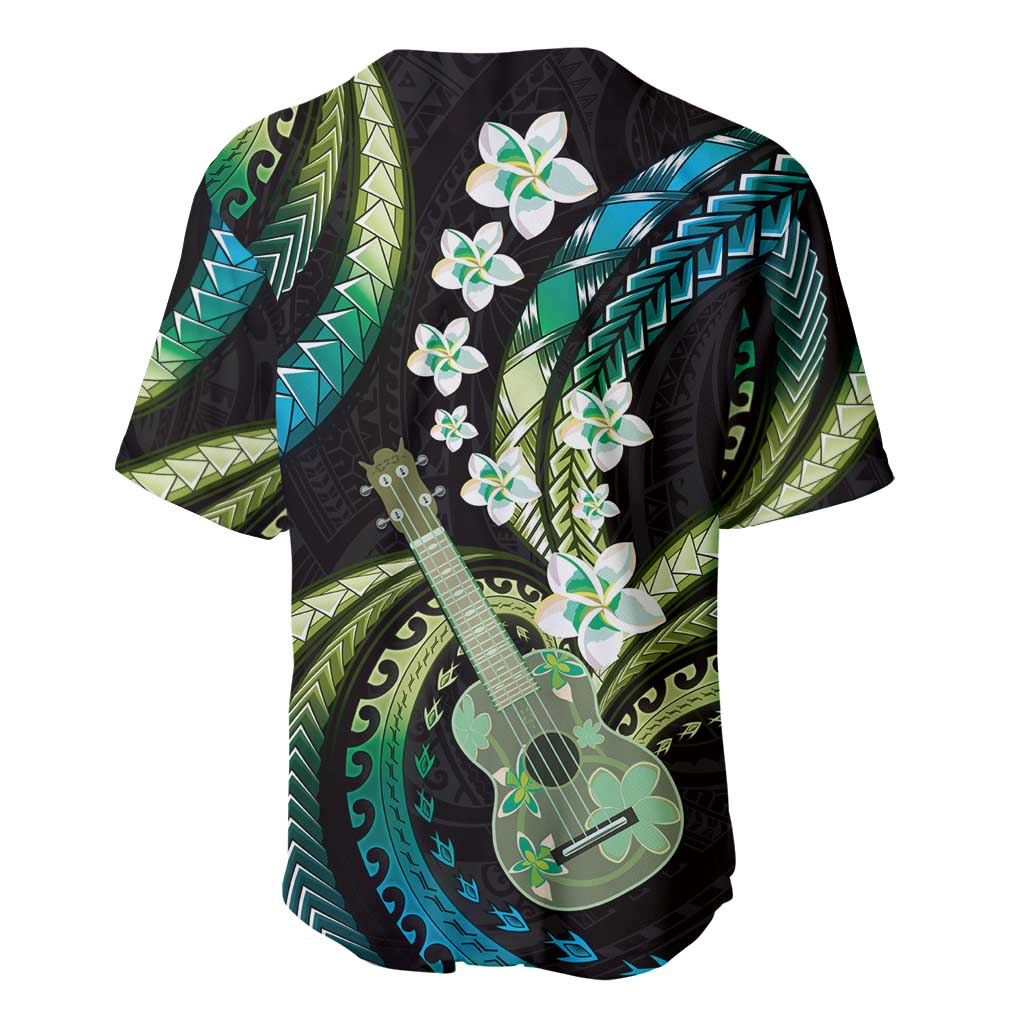 Hawaiian Ukulele Baseball Jersey Chartreuse Cyan Fantastic Plumeria LT01 - Polynesian Pride
