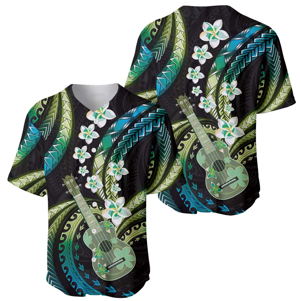 Hawaiian Ukulele Baseball Jersey Chartreuse Cyan Fantastic Plumeria LT01 - Polynesian Pride