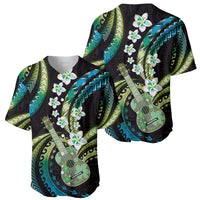 Hawaiian Ukulele Baseball Jersey Chartreuse Cyan Fantastic Plumeria LT01 - Polynesian Pride