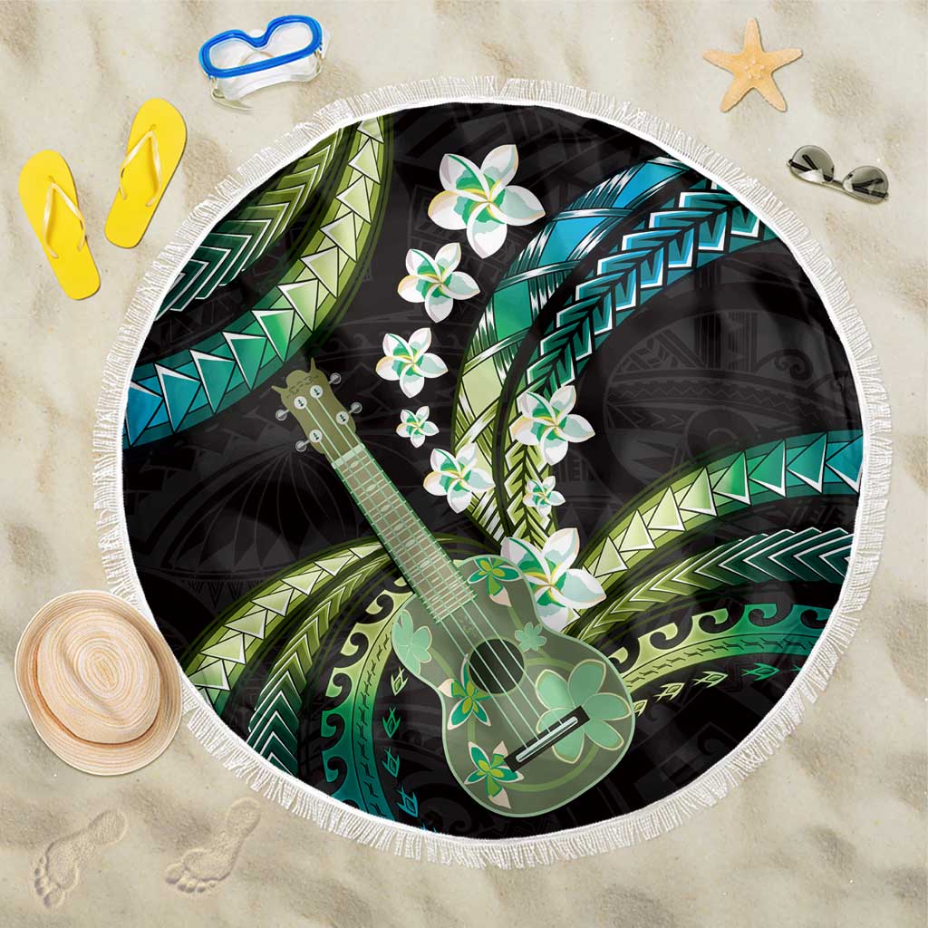 Hawaiian Ukulele Beach Blanket Chartreuse Cyan Fantastic Plumeria LT01 One Size 150cm Cyan - Polynesian Pride