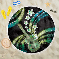 Hawaiian Ukulele Beach Blanket Chartreuse Cyan Fantastic Plumeria LT01 One Size 150cm Cyan - Polynesian Pride