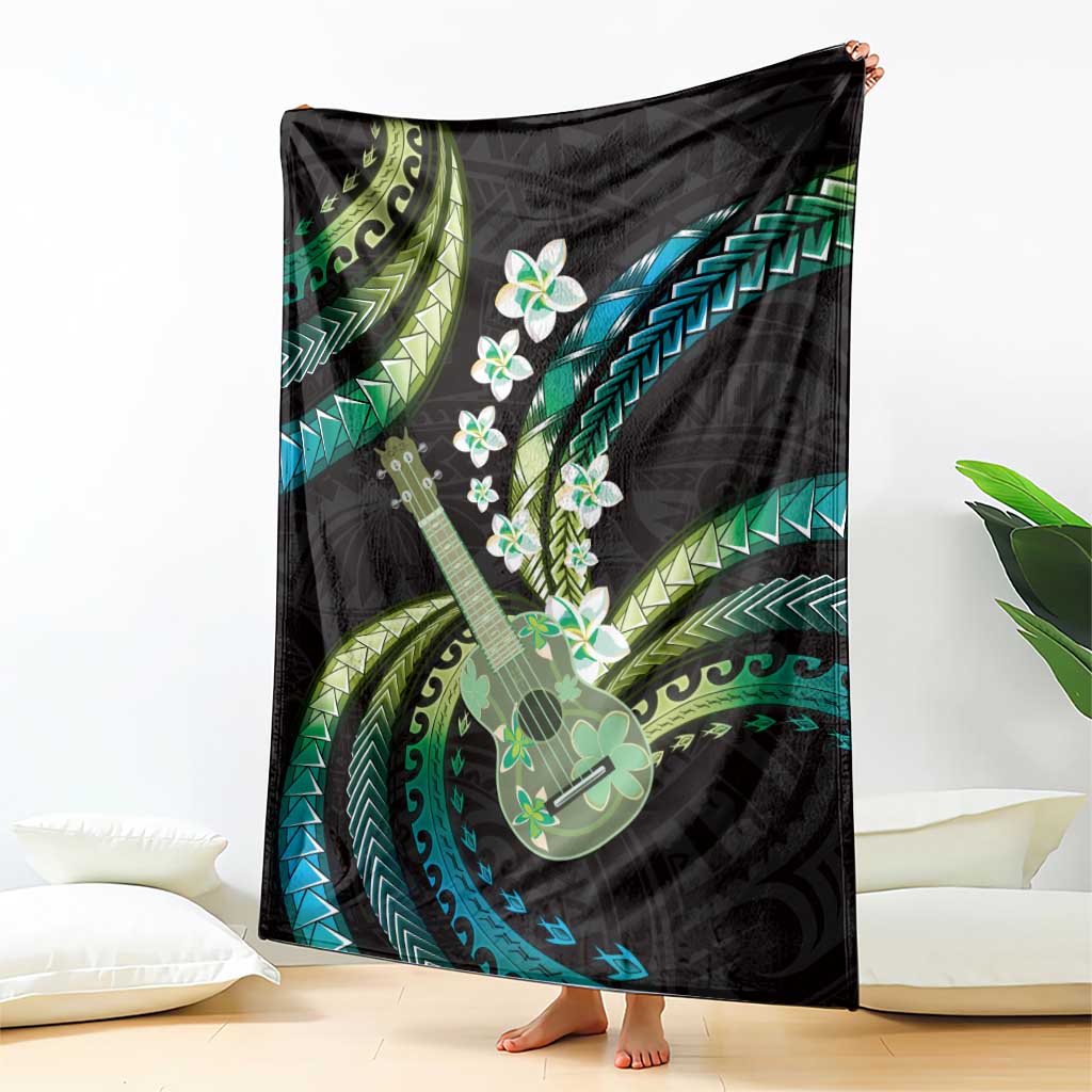 Hawaiian Ukulele Blanket Chartreuse Cyan Fantastic Plumeria LT01 - Polynesian Pride