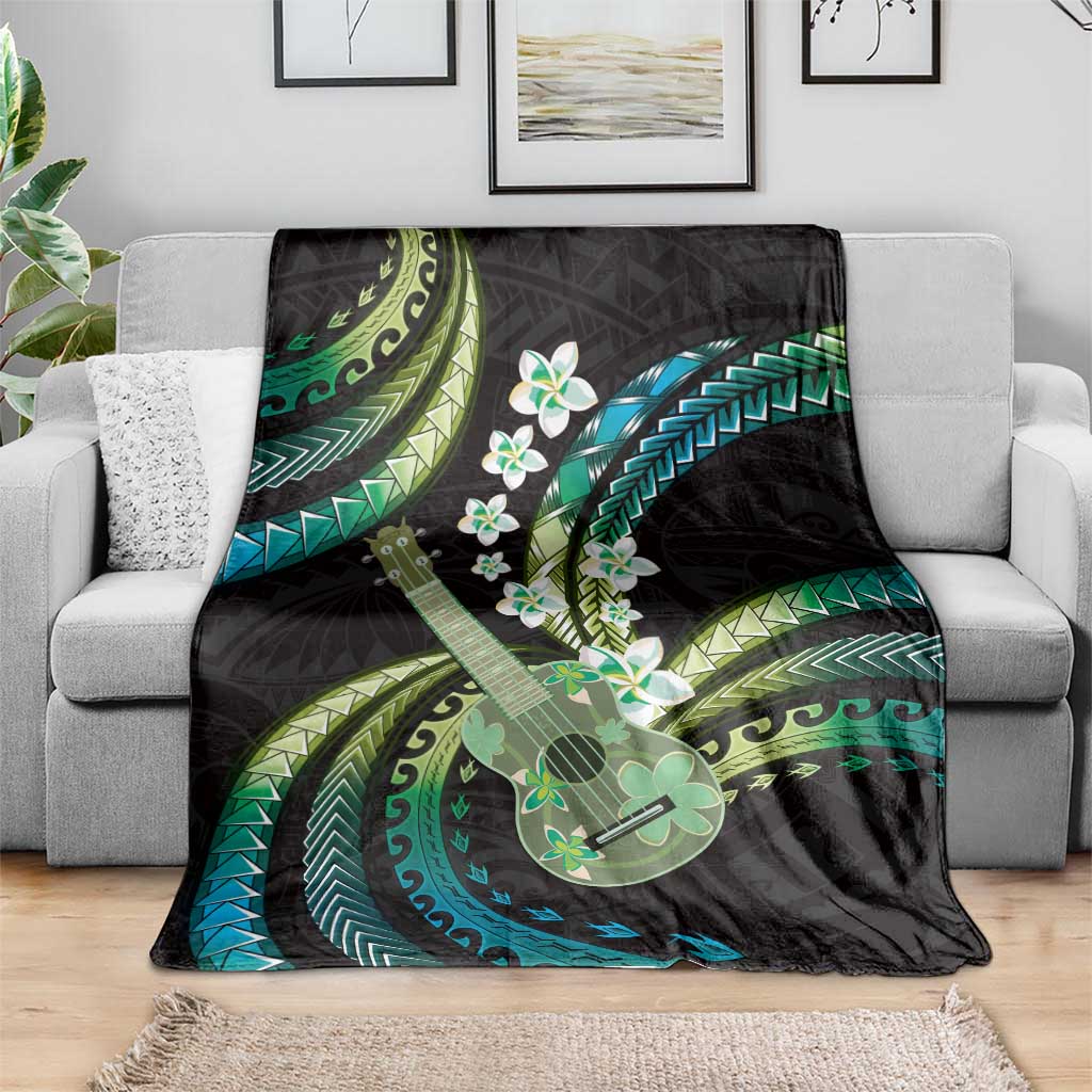 Hawaiian Ukulele Blanket Chartreuse Cyan Fantastic Plumeria LT01 - Polynesian Pride