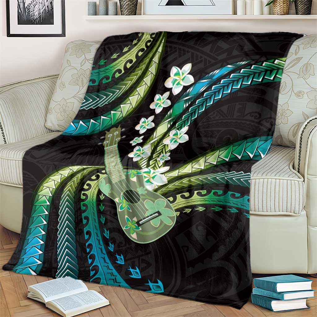 Hawaiian Ukulele Blanket Chartreuse Cyan Fantastic Plumeria LT01 - Polynesian Pride