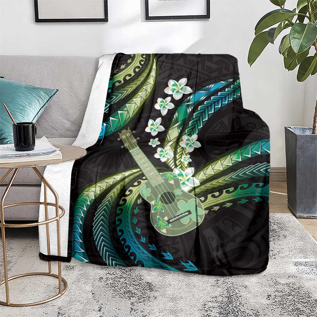 Hawaiian Ukulele Blanket Chartreuse Cyan Fantastic Plumeria LT01 - Polynesian Pride