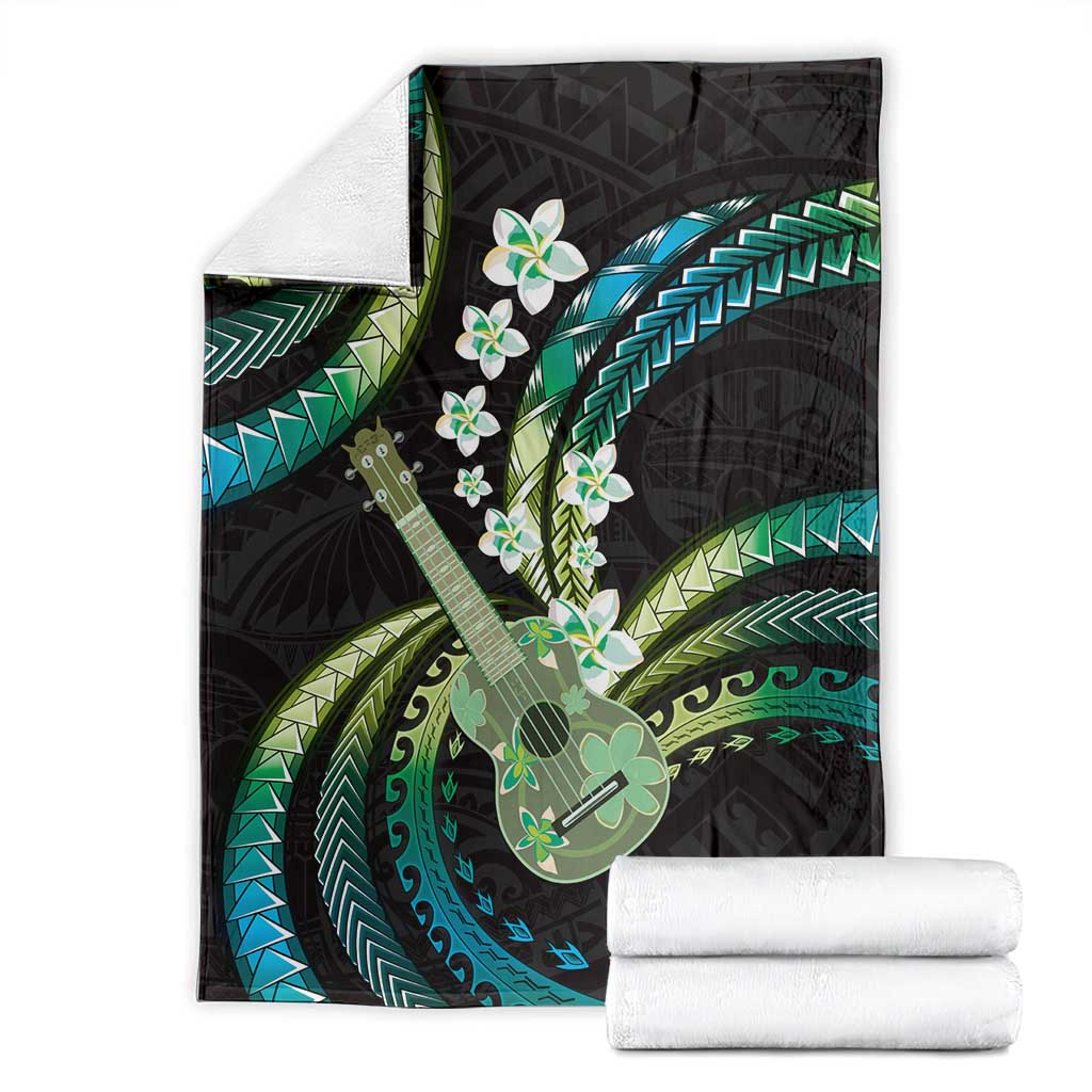 Hawaiian Ukulele Blanket Chartreuse Cyan Fantastic Plumeria LT01 - Polynesian Pride