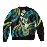 Hawaiian Ukulele Bomber Jacket Chartreuse Cyan Fantastic Plumeria LT01 - Polynesian Pride