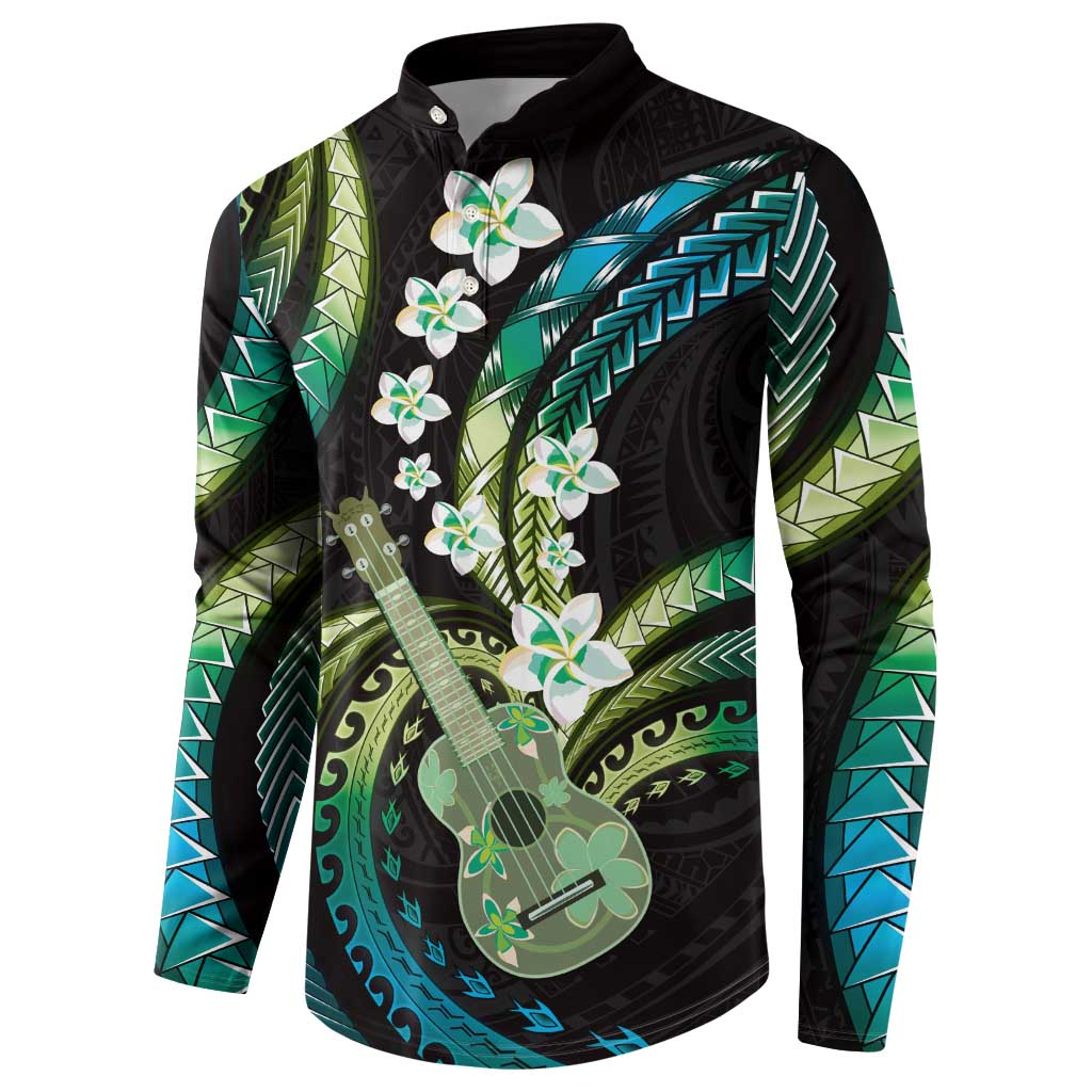 Hawaiian Ukulele Button Sweatshirt Chartreuse Cyan Fantastic Plumeria LT01 - Polynesian Pride