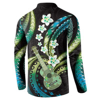 Hawaiian Ukulele Button Sweatshirt Chartreuse Cyan Fantastic Plumeria LT01 - Polynesian Pride